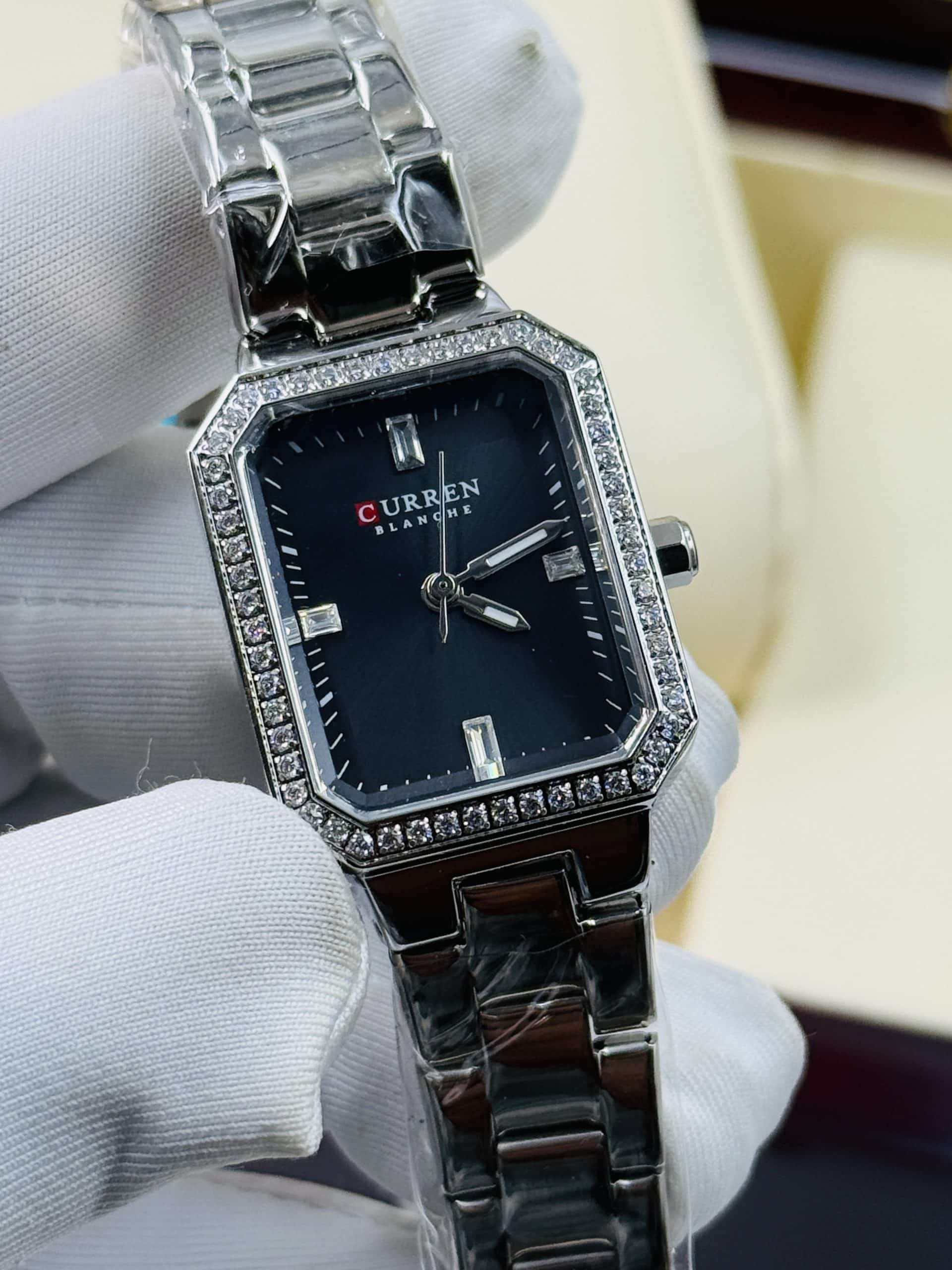 CURREN Blanche 9102 Women's Silver Watch with Black Dial and Crystal Bezel | Time Ticking - Image 3