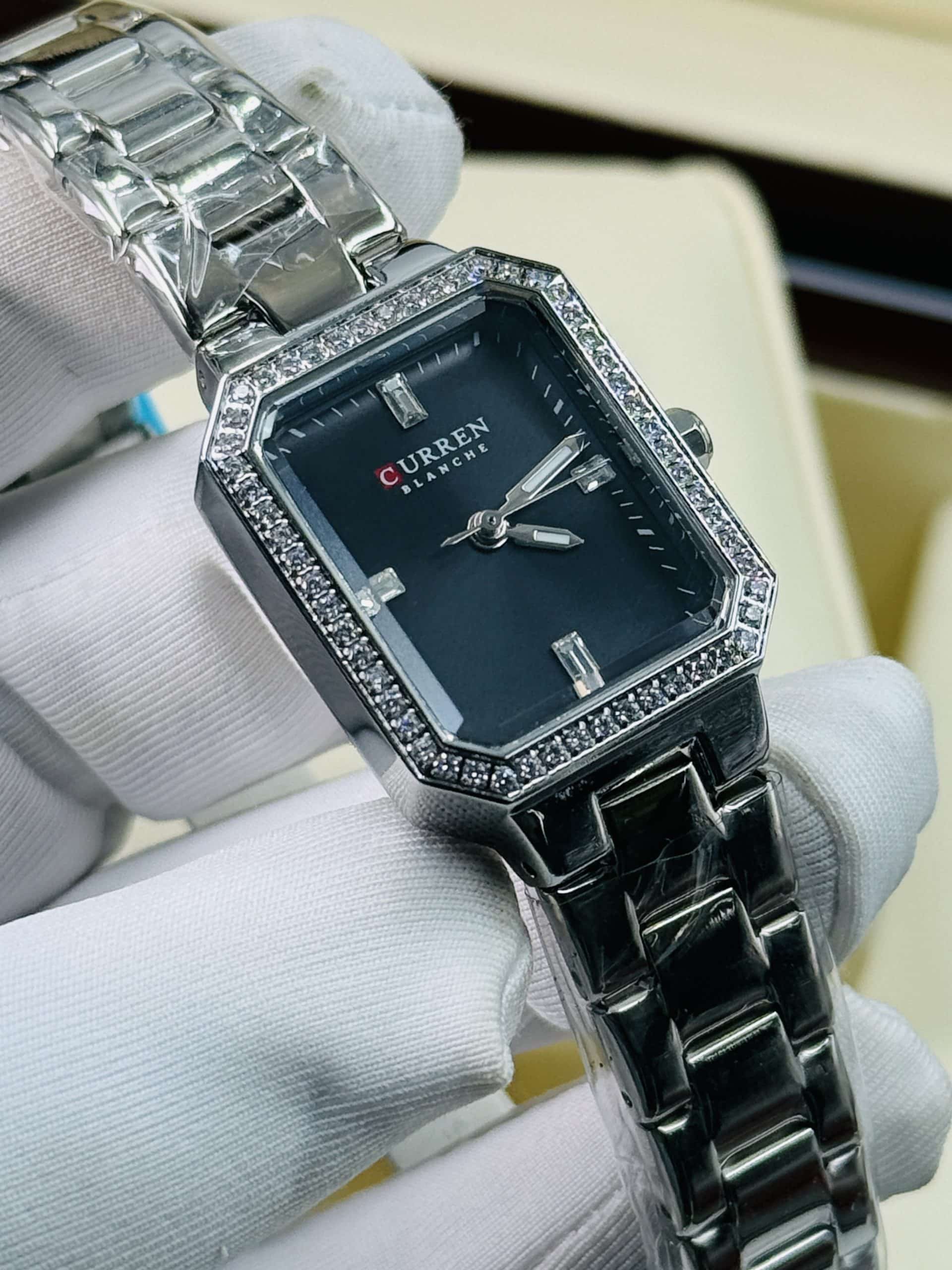 CURREN Blanche 9102 Women's Silver Watch with Black Dial and Crystal Bezel | Time Ticking - Image 5