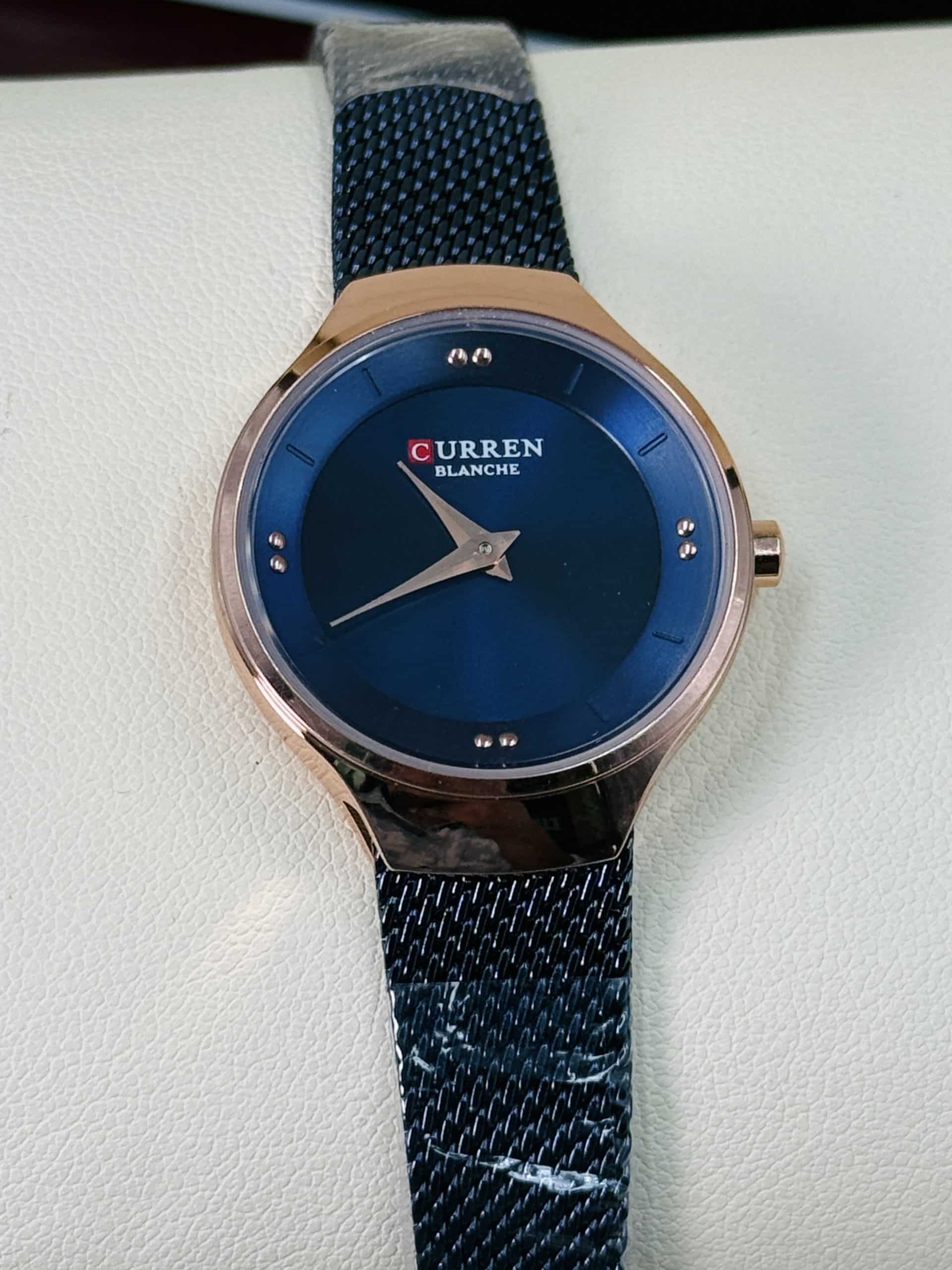 CURREN Blanche 9028 Women's Rose Gold Watch with Blue Sunray Dial and Black Mesh Strap | Time Ticking - Image 2