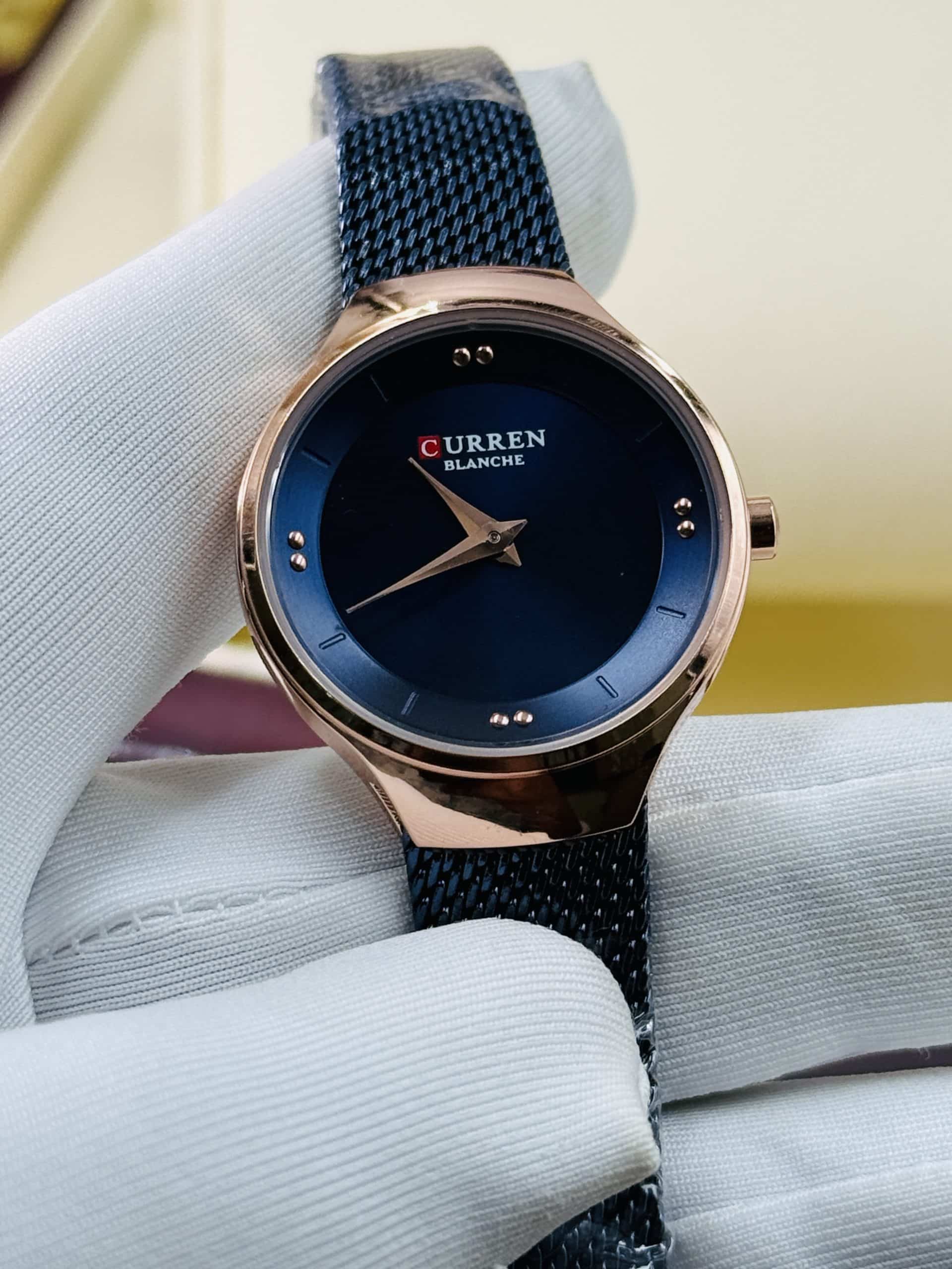 CURREN Blanche 9028 Women's Rose Gold Watch with Blue Sunray Dial and Black Mesh Strap | Time Ticking - Image 3