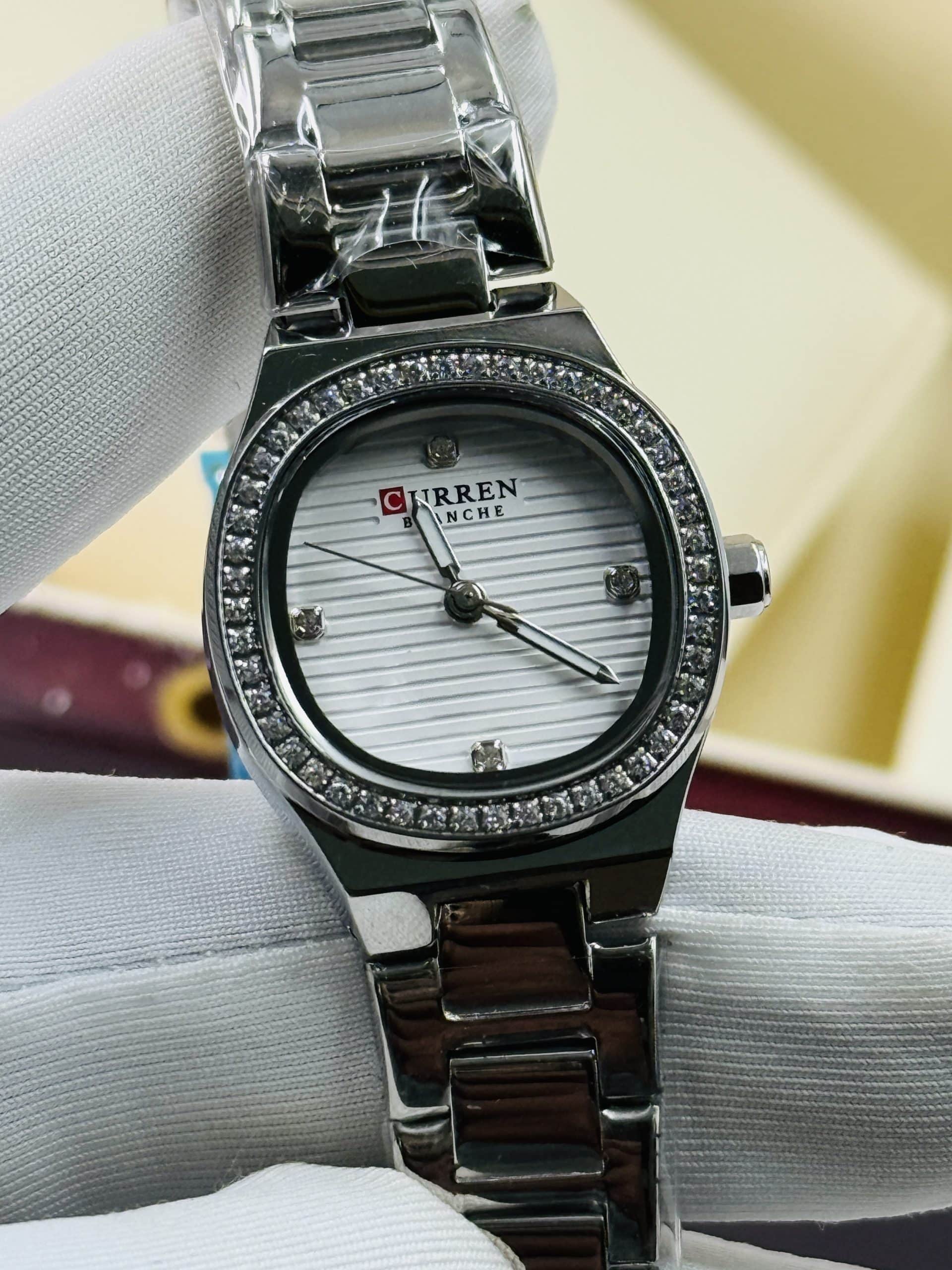 CURREN Blanche 9101 Women's Silver Stainless Steel Watch with White Dial and Crystal Bezel | Time Ticking - Image 3