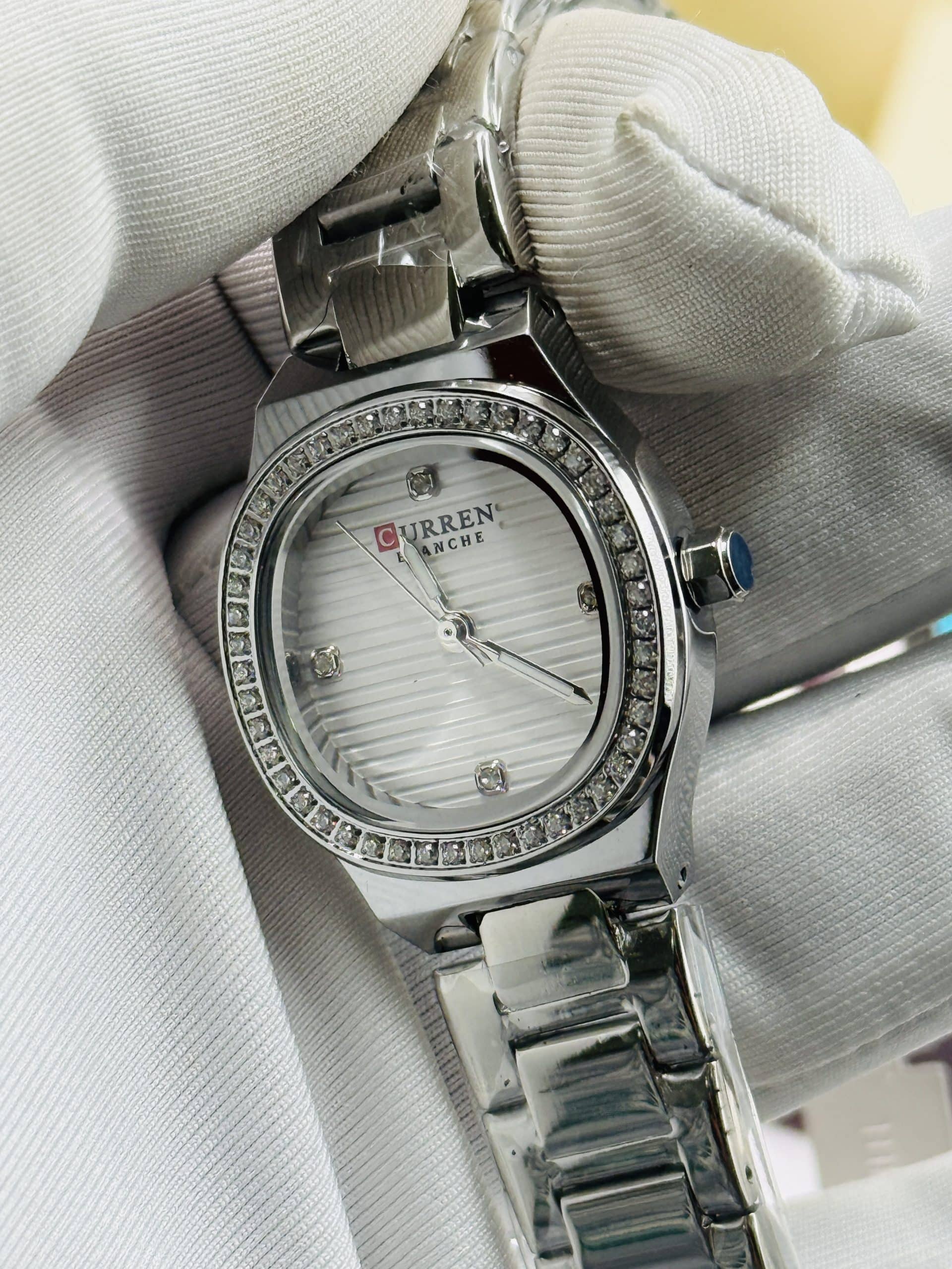 CURREN Blanche 9101 Women's Silver Stainless Steel Watch with White Dial and Crystal Bezel | Time Ticking - Image 4