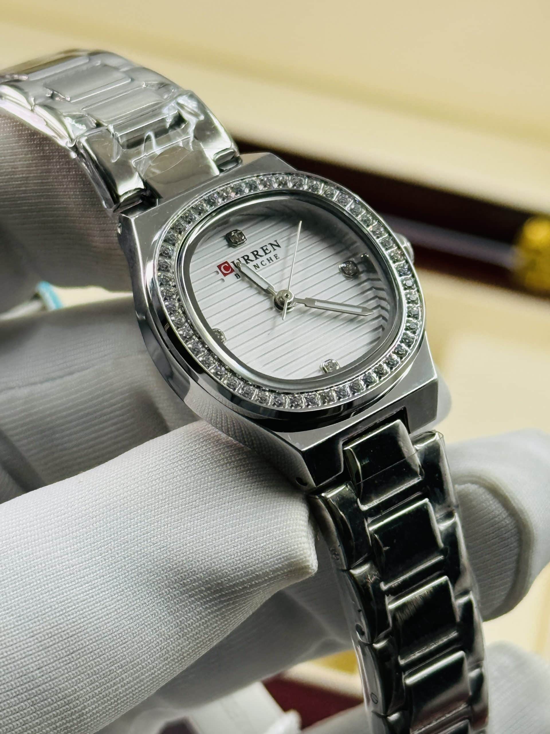 CURREN Blanche 9101 Women's Silver Stainless Steel Watch with White Dial and Crystal Bezel | Time Ticking - Image 6