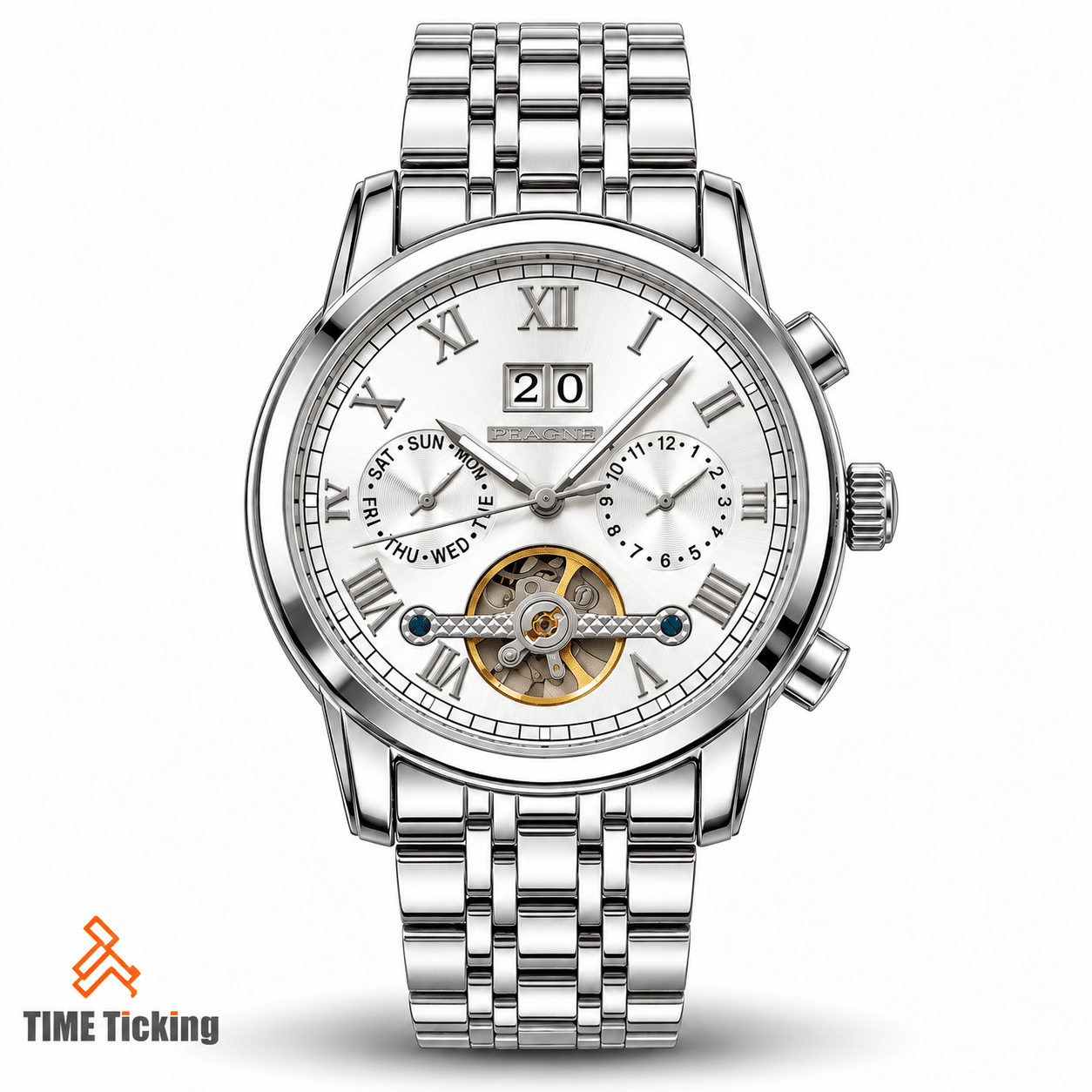 Eeagle Chronograph Automatic men's analog watch with a 42 mm case, automatic movement, chronograph function, and 3 Bar water resistance.