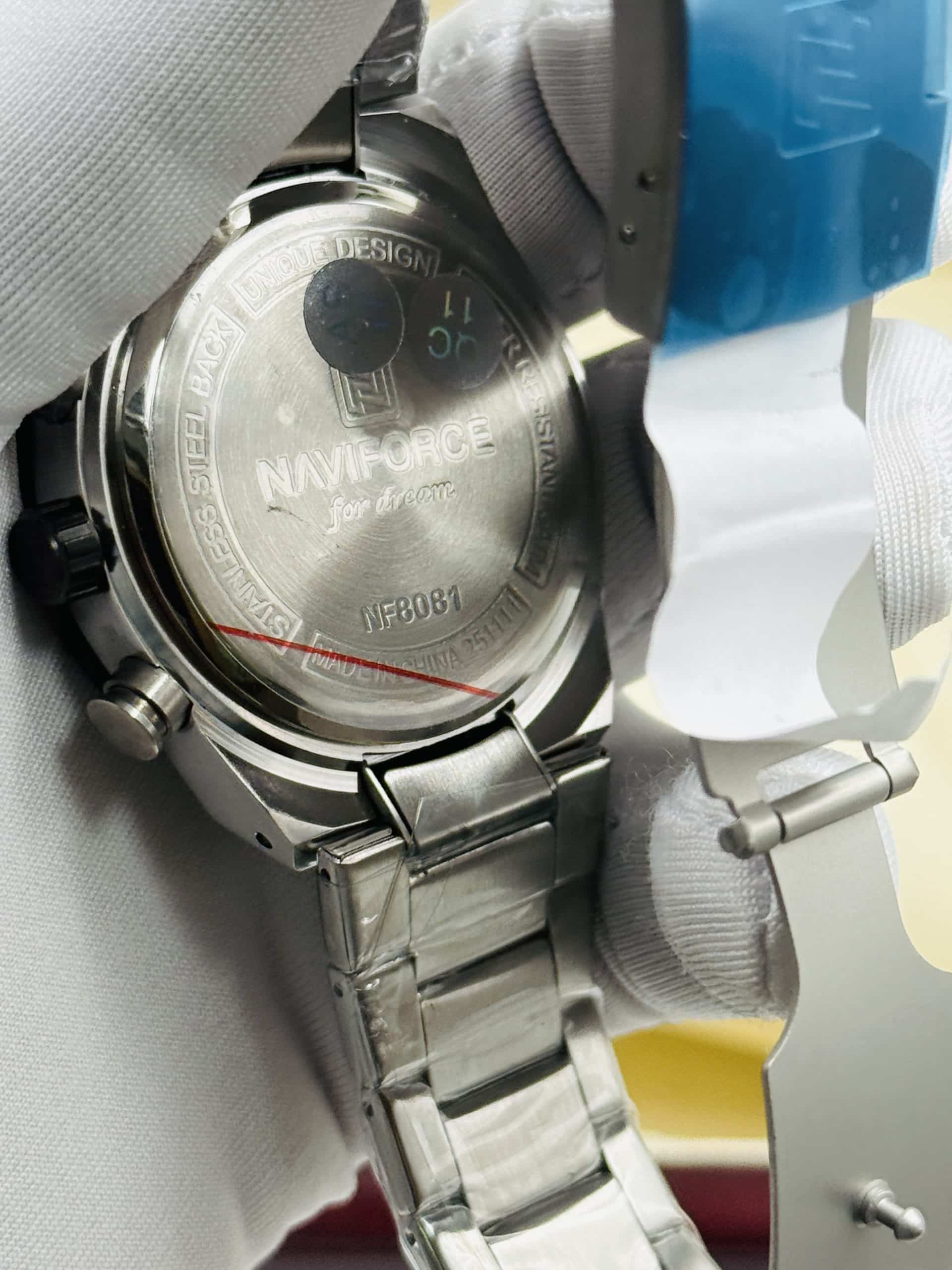 NAVIFORCE NF8081 Men's Silver Watch with Brown Textured Dial & Chronograph | Time Ticking - Image 6