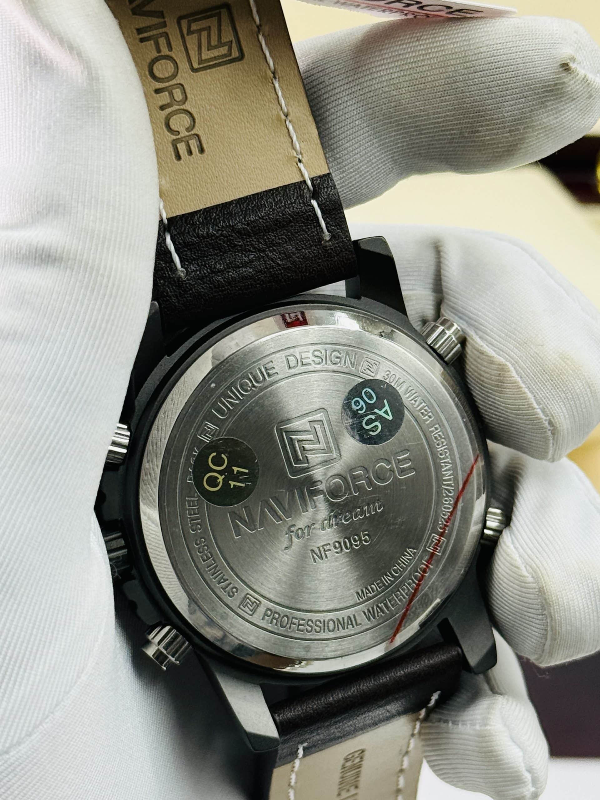 NAVIFORCE NF9095 Men's Dual Display Watch with Brown Leather Strap & Digital Display | Time Ticking - Image 5