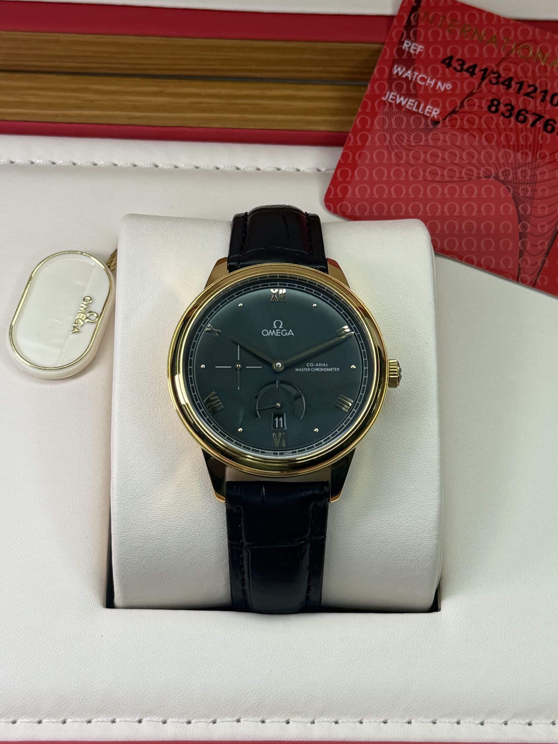 OMEGA De Ville Prestige-Inspired 41mm Men's Green Dial Gold-Tone Watch with Black Leather-Style Strap - Image 7