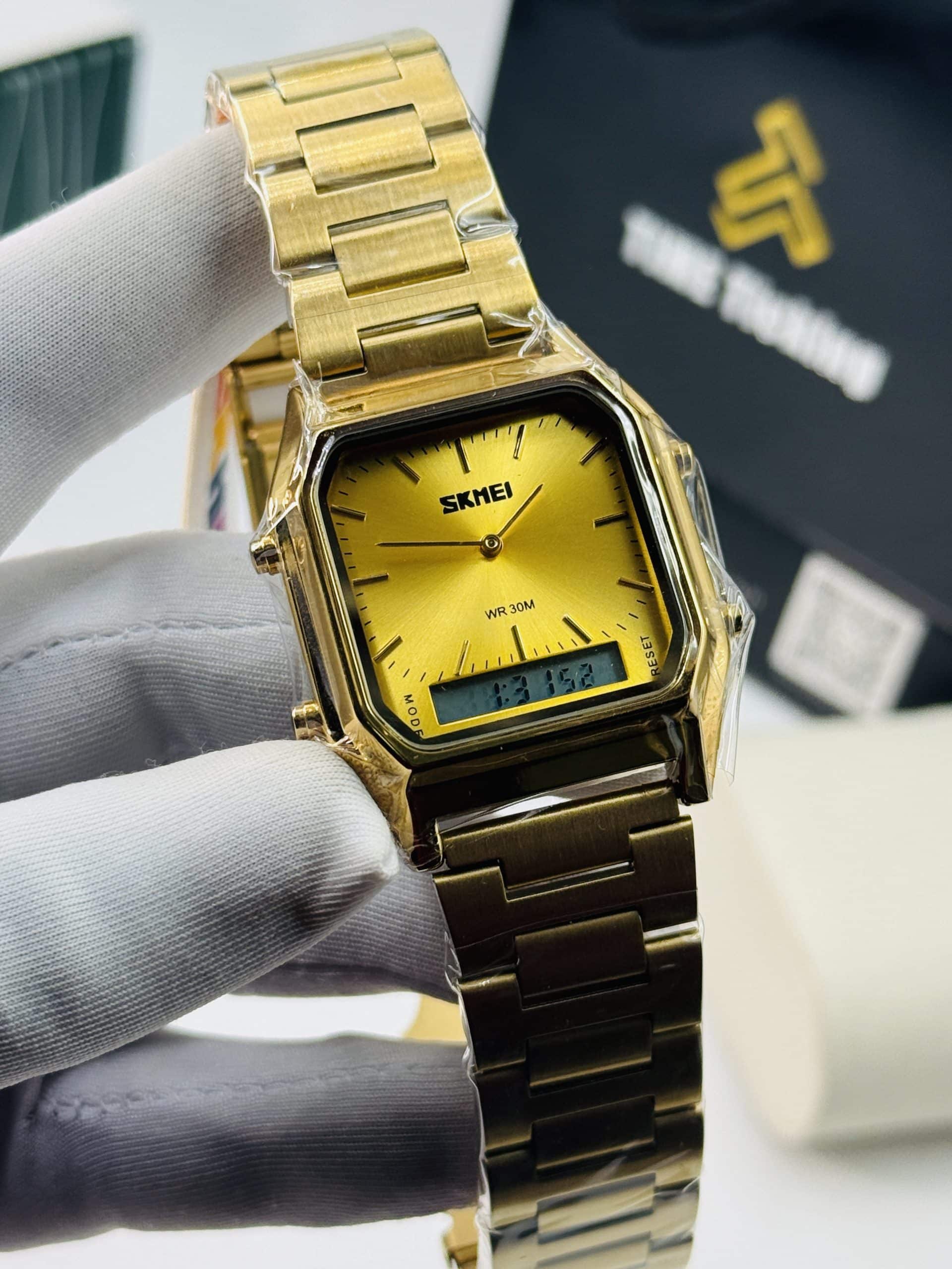 SKMEI 1220 Gold Analog Digital Watch with Stainless Steel Bracelet - Image 2