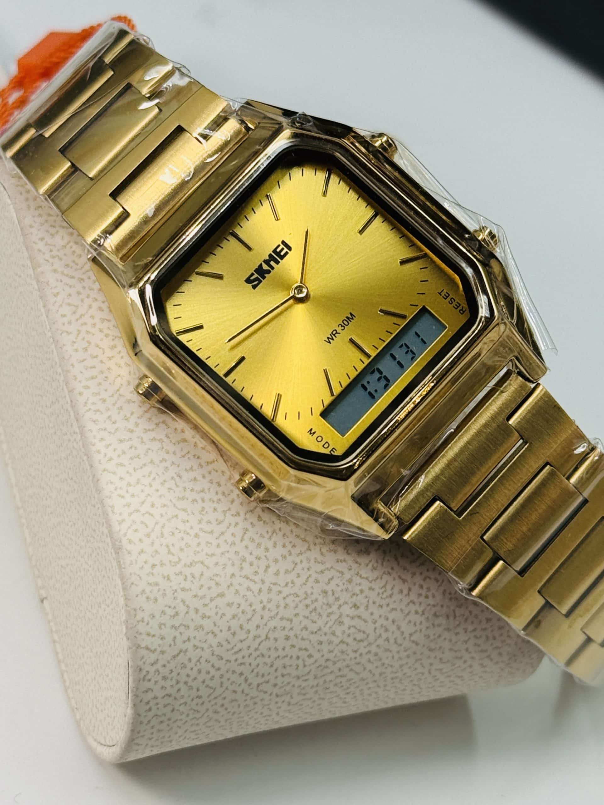 SKMEI 1220 Gold Analog Digital Watch with Stainless Steel Bracelet - Image 3