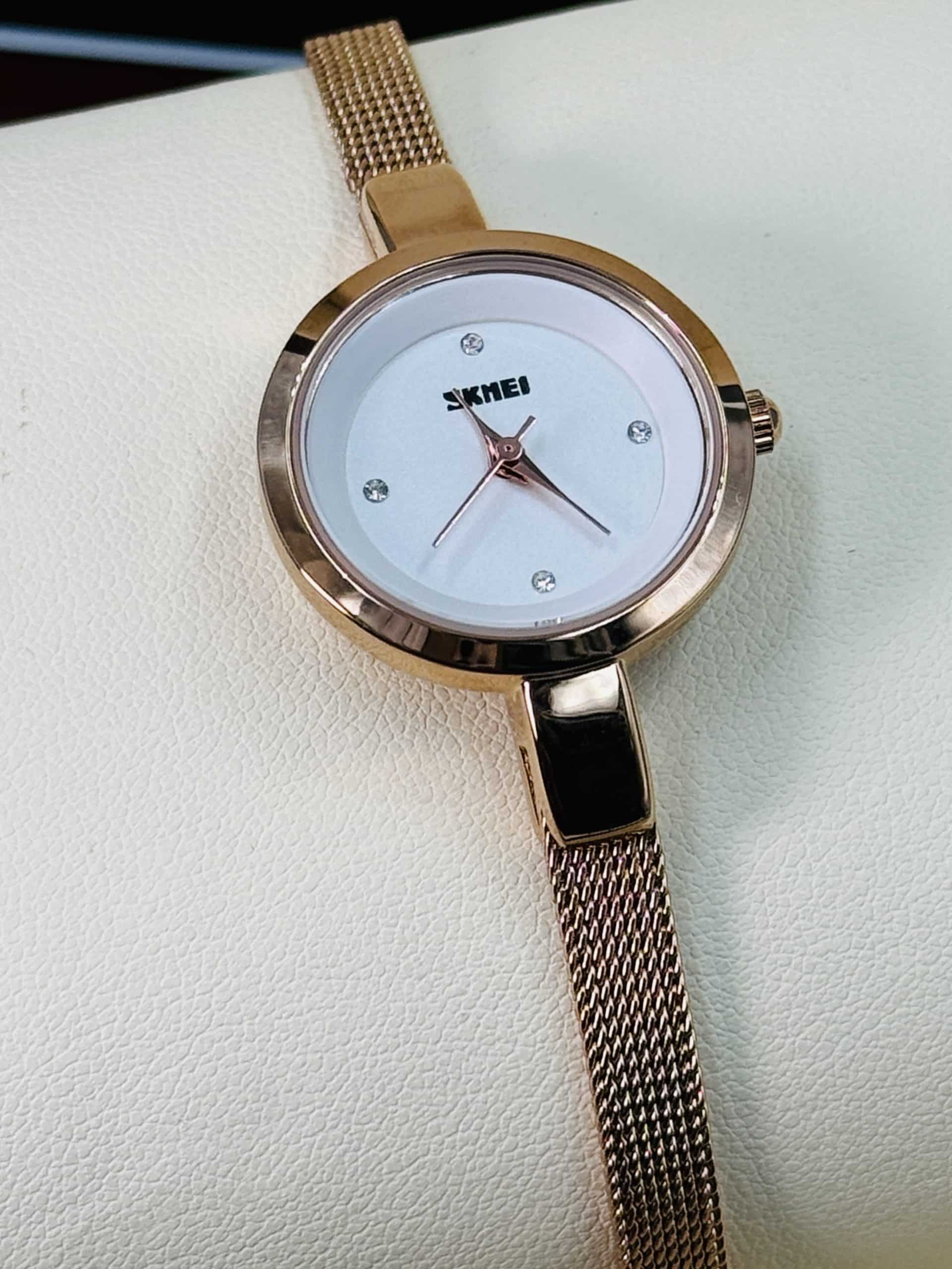 SKMEI 1390 Rose Gold Women’s Watch with White Dial & Mesh Strap - Image 3