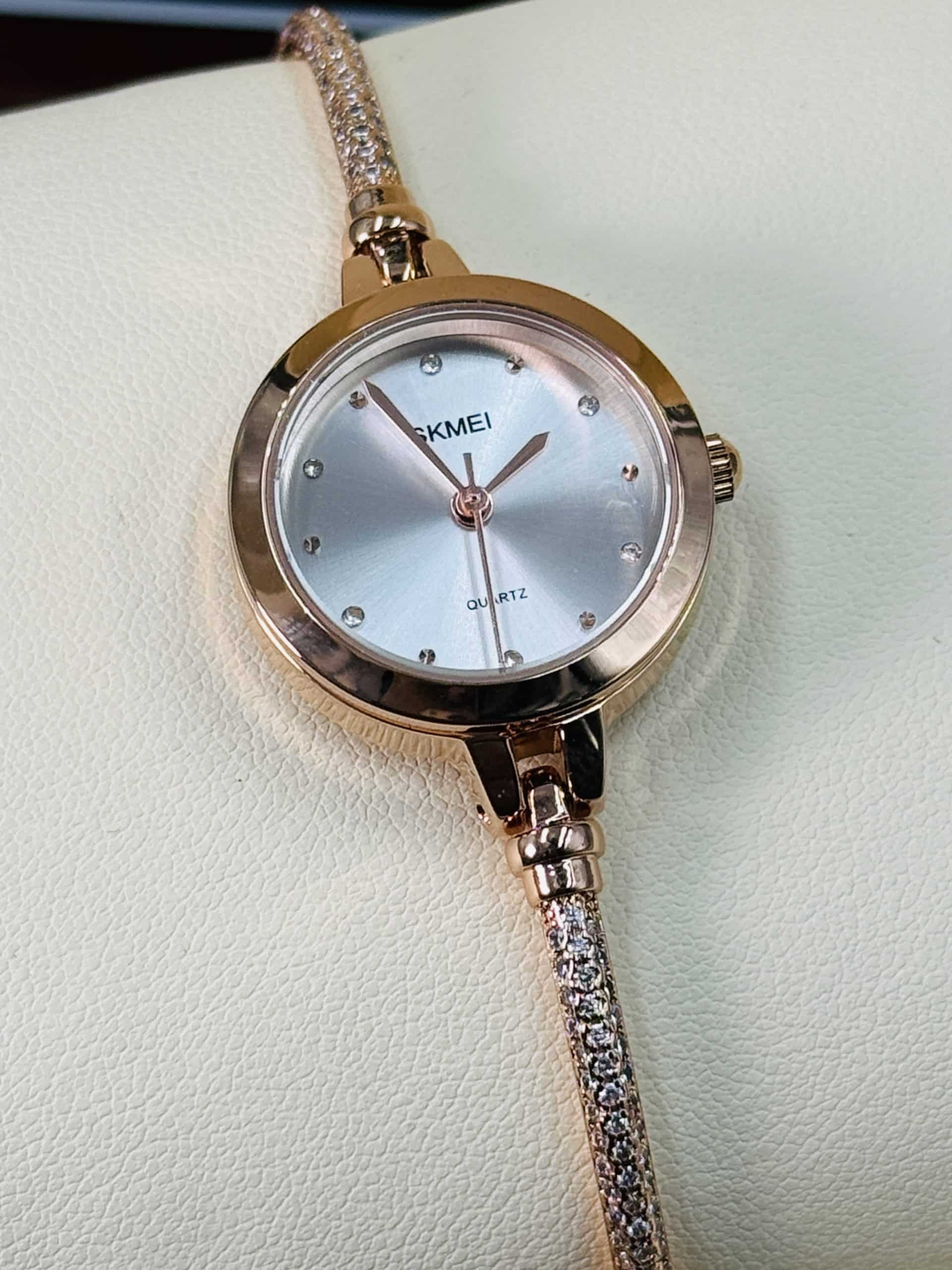 SKMEI 1805 Rose Gold Women’s Watch with Silver Dial & Crystal Bracelet - Image 2
