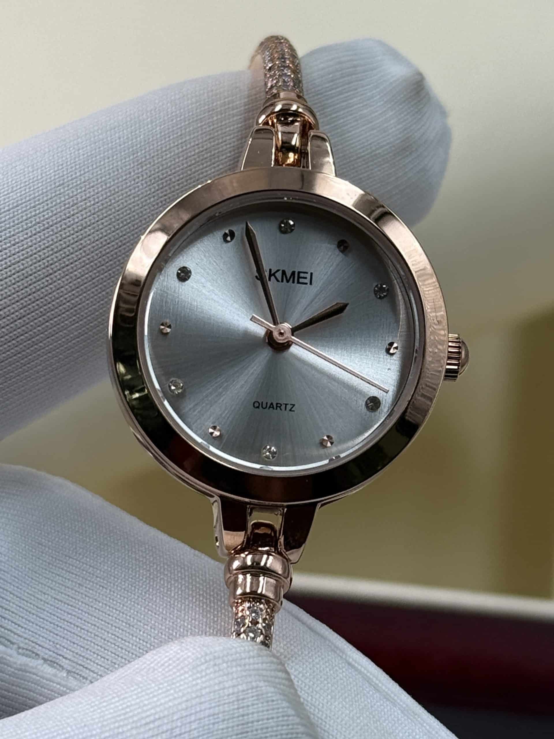 SKMEI 1805 Rose Gold Women’s Watch with Silver Dial & Crystal Bracelet - Image 3
