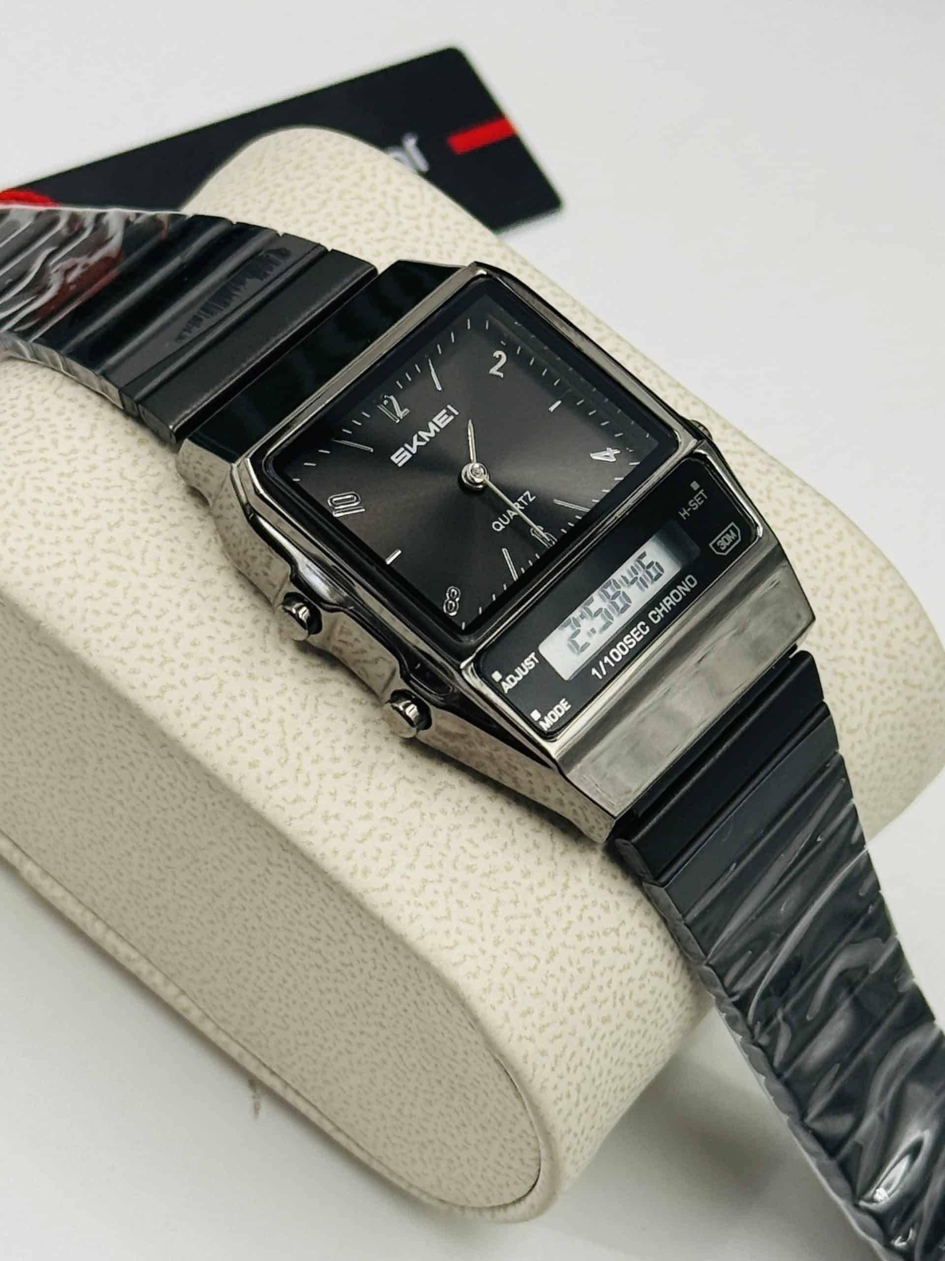 SKMEI 2632 Black Dial Analog Digital Watch with Metal Bracelet - Image 2