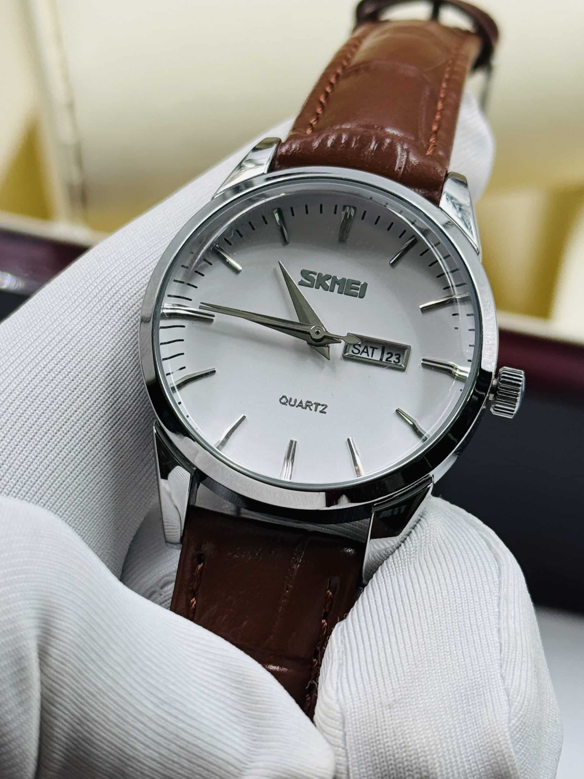SKMEI 9073L Women’s Watch with Silver Dial & Brown Leather Strap - Image 3