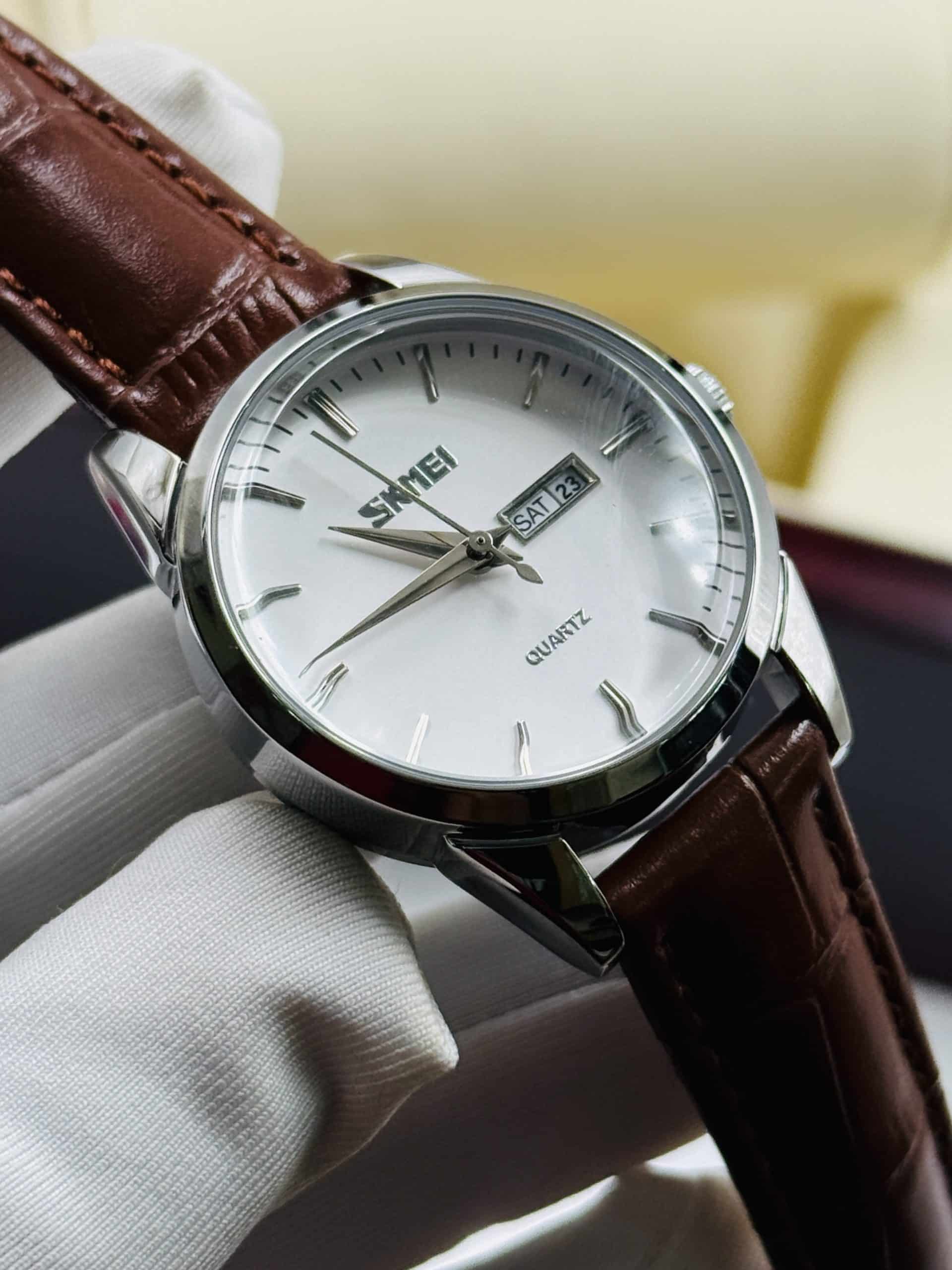 SKMEI 9073L Women’s Watch with Silver Dial & Brown Leather Strap - Image 4