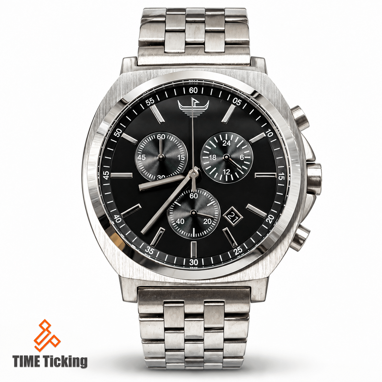 Eeagle Originals Style Code One Chrono men's analog watch with 44 mm case, quartz movement, chronograph function, and 3 Bar water resistance.
